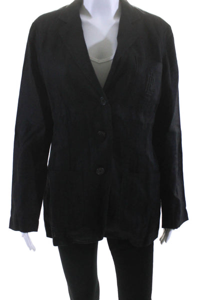 Lauren Ralph Lauren Womens Linen Embroidered Buttoned Blazer Black Size 8