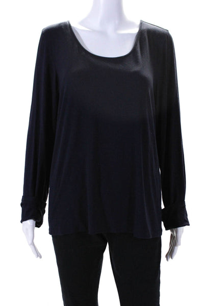 Eileen Fisher Womens Scoop Neck Long Sleeved Classic Fit T Shirt Indigo Size L