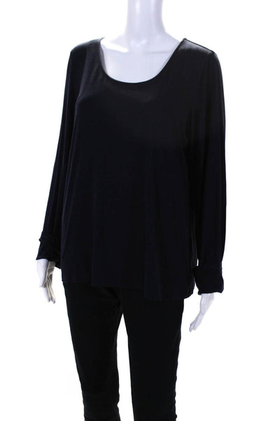 Eileen Fisher Womens Scoop Neck Long Sleeved Classic Fit T Shirt Indigo Size L
