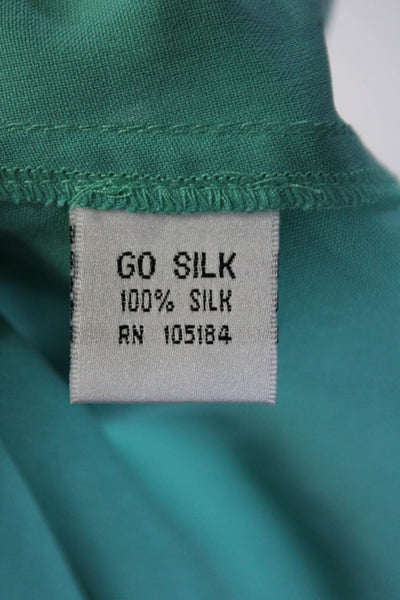 Go Silk Womens Silk Long Sleeved Collared Button Down Shirt Aqua Green Size M