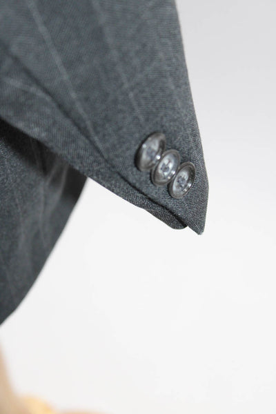 Botany Mens Wool Pinstripe Print Vented Two Button Blazer Jacket Black Size 44