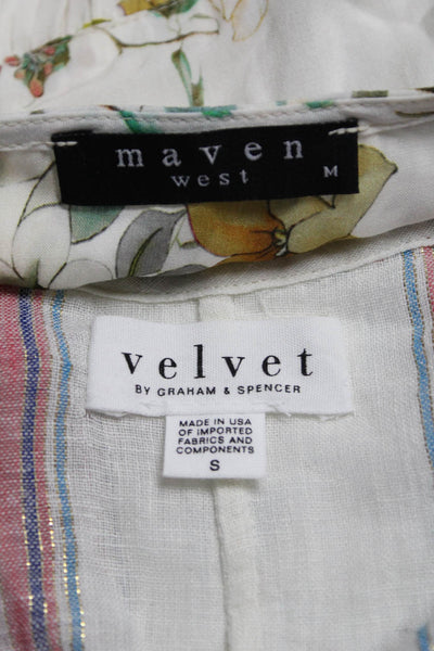 Velvet by Graham & Spencer Maven Womens White Multi Striped Top Size S M LOT 2