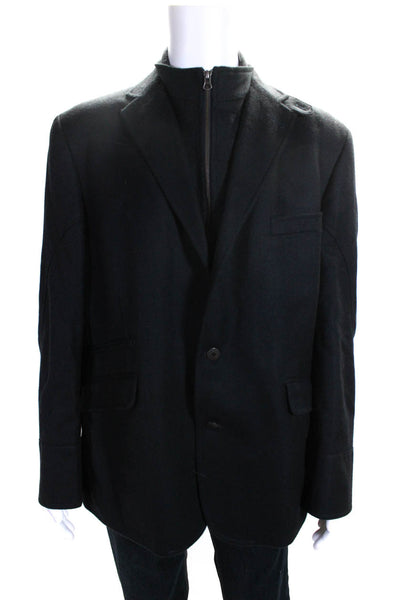 Kroon Mens Collared High Neck Zip Up Three Pocket Long Sleeve Coat Black Size L