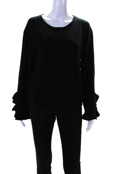 Autumn Cashmere Womens Black CashmereCrew Neck Long Sleeve Sweater Top Size M