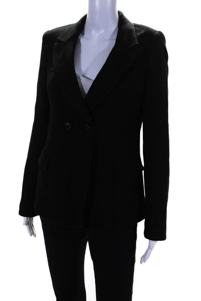Armani Collezioni Womens Tweed Wool Notched Collar Button Up Blazer Black Size 8