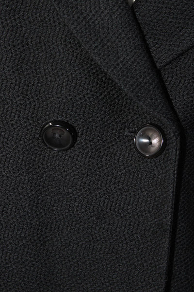 Armani Collezioni Womens Tweed Wool Notched Collar Button Up Blazer Black Size 8