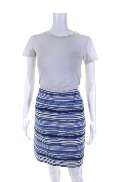 J. Mclaughlin Womens Cotton Striped Print Textured Straight Skirt Blue Size 6
