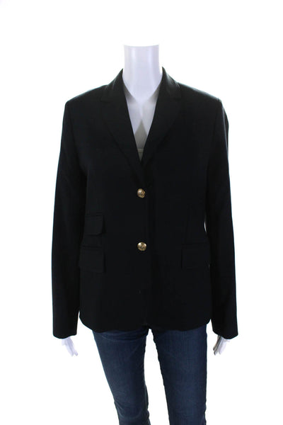 J Crew Womens Wool Buttoned Collared Darted Long Sleeve Blazer Navy Size 8