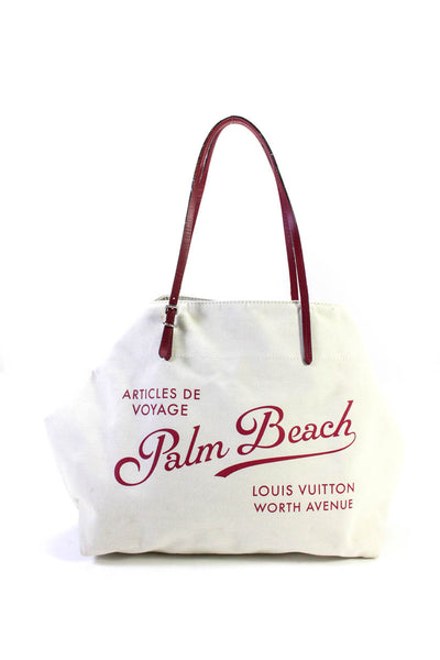 Louis Vuitton Womens Leather Trim Palm Beach Articles De Voyage Cabas Tote Shoul