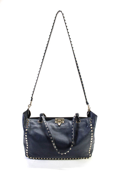 Valentino Garavani Womens Studded Push Lock Zipped Shoulder Handbag Blue