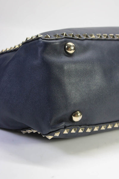 Valentino Garavani Womens Studded Push Lock Zipped Shoulder Handbag Blue