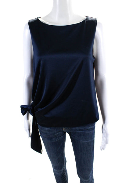 Milly Womens Jersey Knit Bow Tie Waist Sleeveless Boat Neck Tank Top Blue Size S