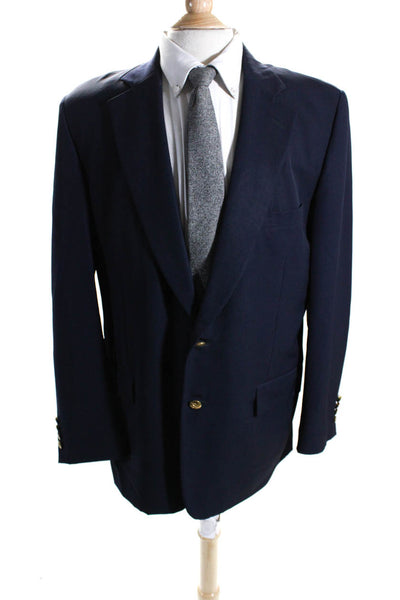 Paul Stuart Mens Wool Single Vented Two Button Blazer Jacket Navy Blue Size 43