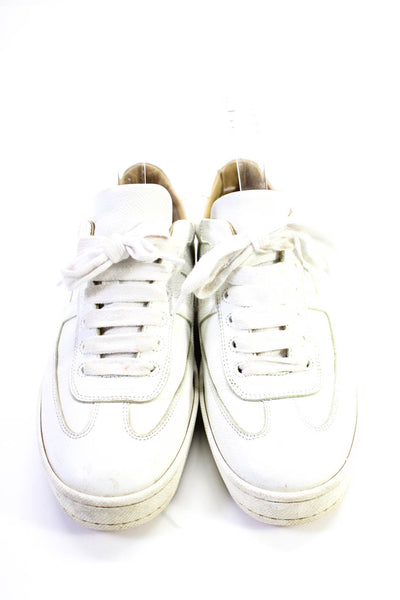 Hermes Womens Leather Lace-Up Tied Round Toe Sneakers White Size EUR37