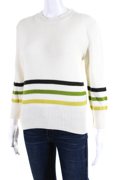 Marni Womens White Multi Green Striped Wool Pullover Sweater Top Size 42
