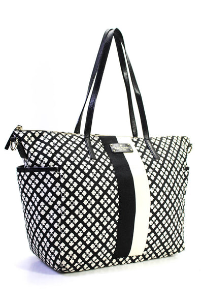 Kate Spade Womens Cotton Leather Trim Travel Bag Black White Size L