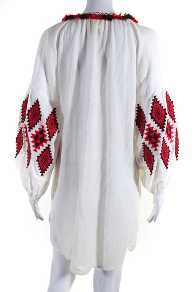 Figue Womens Embroidered Fringe Tunic Dress White Cotton Size Extra Small