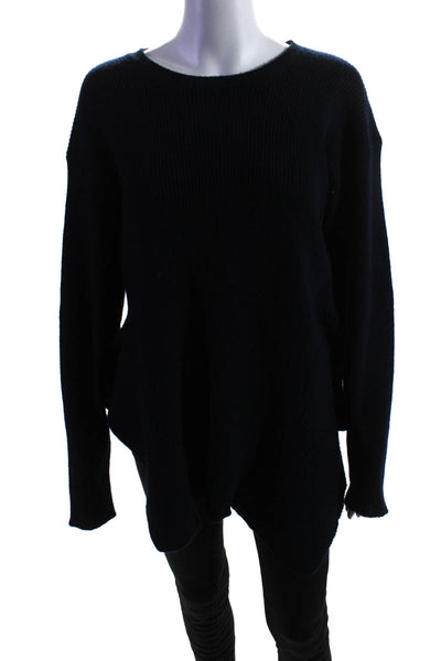 Stella McCartney Womens Ribbed Knit Oversized Sweater Navy Blue Wool Size IT 44