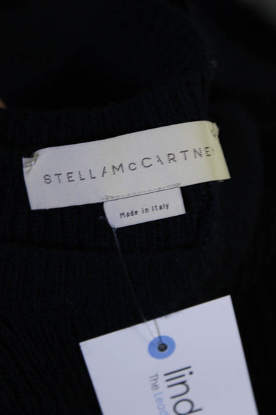 Stella McCartney Womens Ribbed Knit Oversized Sweater Navy Blue Wool Size IT 44