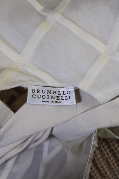 Brunello Cucinelli Womens Silk Striped Print Layered Tiered Blouse Beige Size M