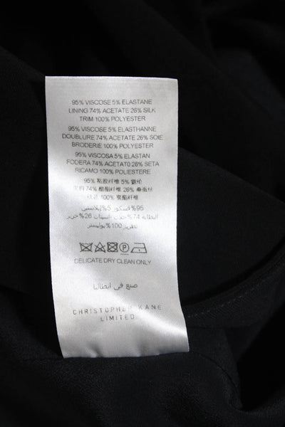 Christopher Kane Womens Back Zip Mock Neck Rose Embroidered Dress Black Size 10