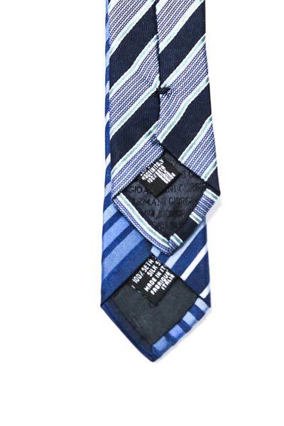 Giorgio Armani Mens Silk Striped Wide Neckties Blue Lot 2