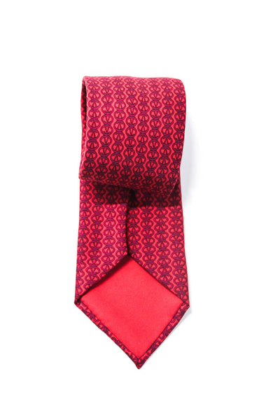 Hermes Mens Silk Novelty Print Necktie Red