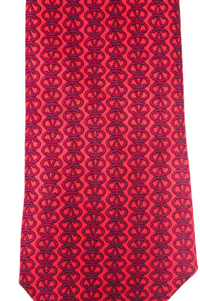Hermes Mens Silk Novelty Print Necktie Red