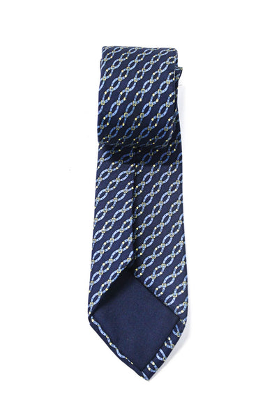 Hermes Mens Silk Novelty Print Necktie Blue