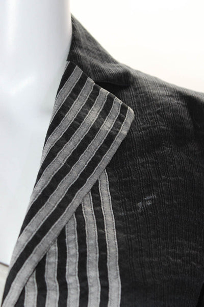 Akris Punto Womens Linen Striped Notched Collar Blazer Jacket Black Size 8