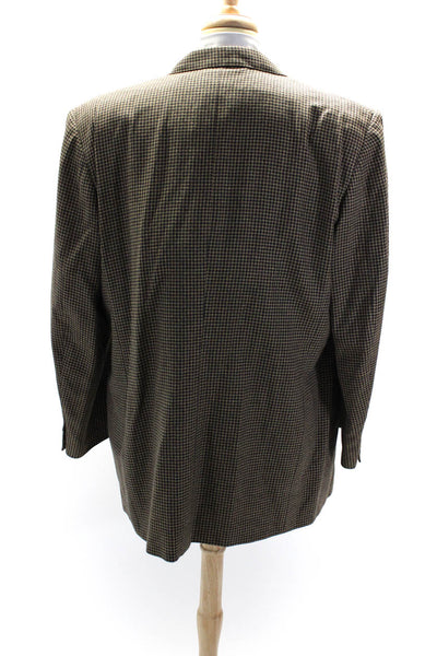 Canali Mens Woven Plaid Three Button Slim Fit Blazer Jacket Tan Black Size 62L