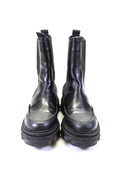 Ganni Womens Black Leather Platform Heels Midi Boots Shoes Size 11