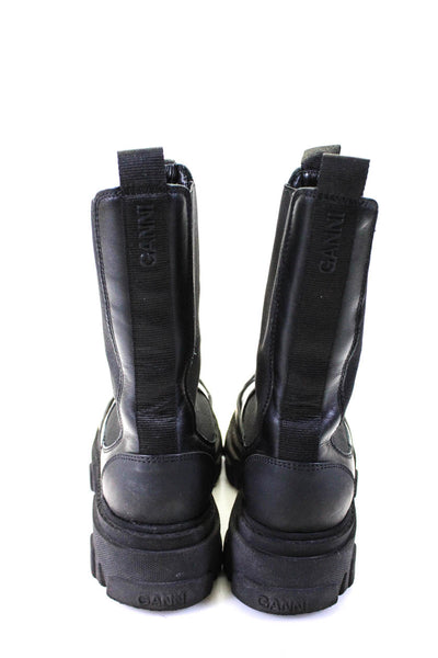 Ganni Womens Black Leather Platform Heels Midi Boots Shoes Size 11