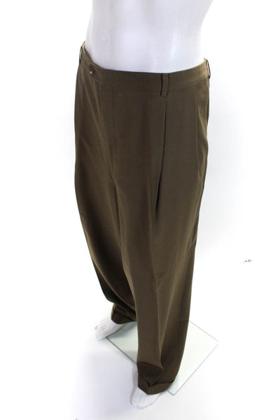 Hickey Freeman Mens Wool Mid-Rise Pleated Front Dress Trousers Brown Size 42