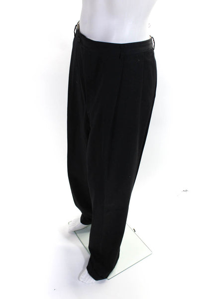 Hickey Freeman Mens Wool High-Rise Pleated Front Wide Leg Trousers Black Size 44
