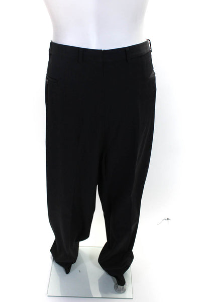 Hickey Freeman Mens Wool High-Rise Pleated Front Wide Leg Trousers Black Size 44
