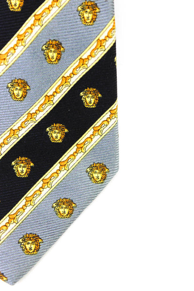 Gianni Versace Mens Silk Printed Classic Necktie Black Gold