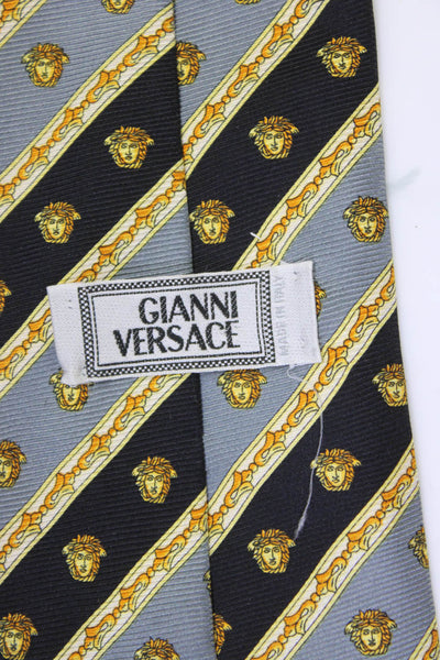 Gianni Versace Mens Silk Printed Classic Necktie Black Gold