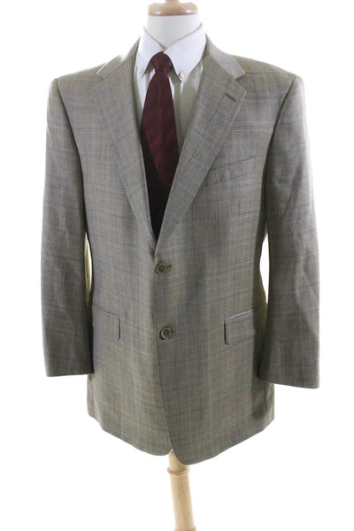 Loro Piana Men's Collared Long Sleeves Lined Beige Plaid Jacket Size 44