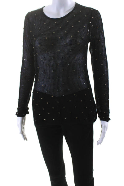Wes Gordon Womens Jeweled Long Sleeves Sweater Black Cotton Size Small