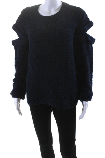 Rosie Assoulin Womens Silk Cold Shoulder Sweater Navy Blue Size Small