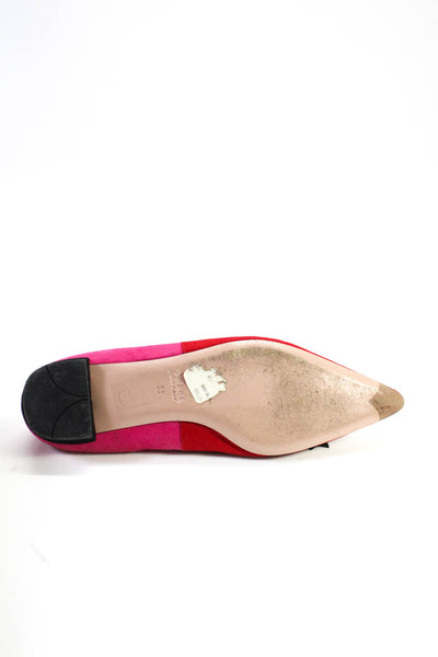 Prada Womens Red Pink Suede Color Block Bow Front Pointed Toe Flats Shoes Size 8
