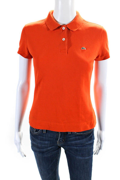 Lacoste Womens Crew Neck Short Sleeves Polo Shirt Orange Cotton Size EUR 40