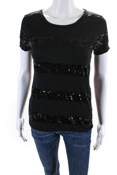 J Crew Collection Womens Sequined Short Sleeves Blouse Black Size Extra Small