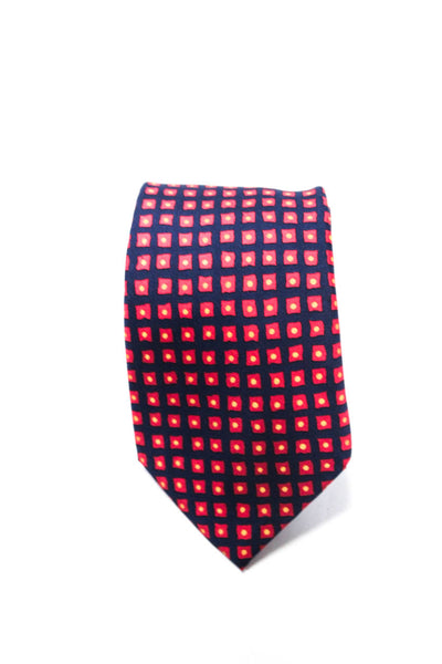 Hermes Mens Silk Geometric Print Necktie Navy Blue Pink