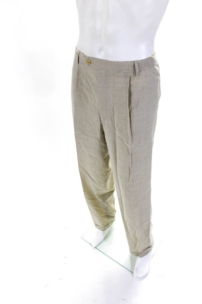 Missoni Uomo Mens Zipper Fly Pleated Trouser Pants Brown White Size IT 52