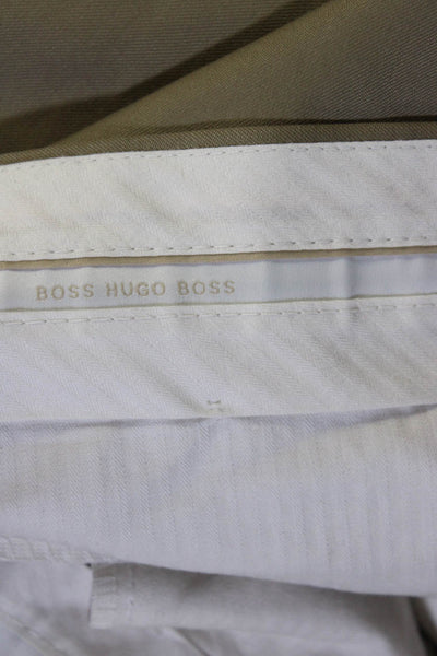 Boss Hugo Boss Mens Zipper Fly Pleated Straight Leg Trouser Pants Brown Wool 38R