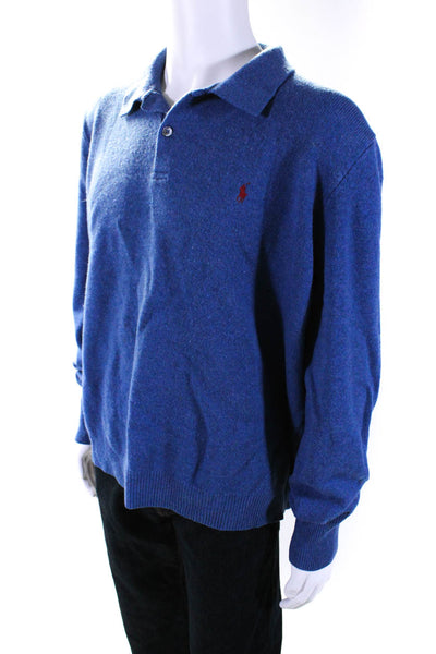 Polo Ralph Lauren Mens Wool Long Sleeve Collared Polo Sweater Top Blue Size 2XL