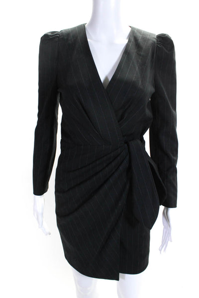 Ba&Sh Womens Pinstripe V-Neck Long Sleeve Mini Wrap Dress Black Size 1