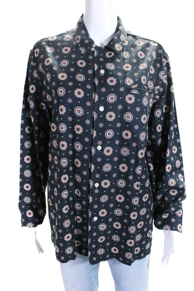 Kith Womens Silk + Cotton Abstract Print Button Up Blouse Top Black Size S